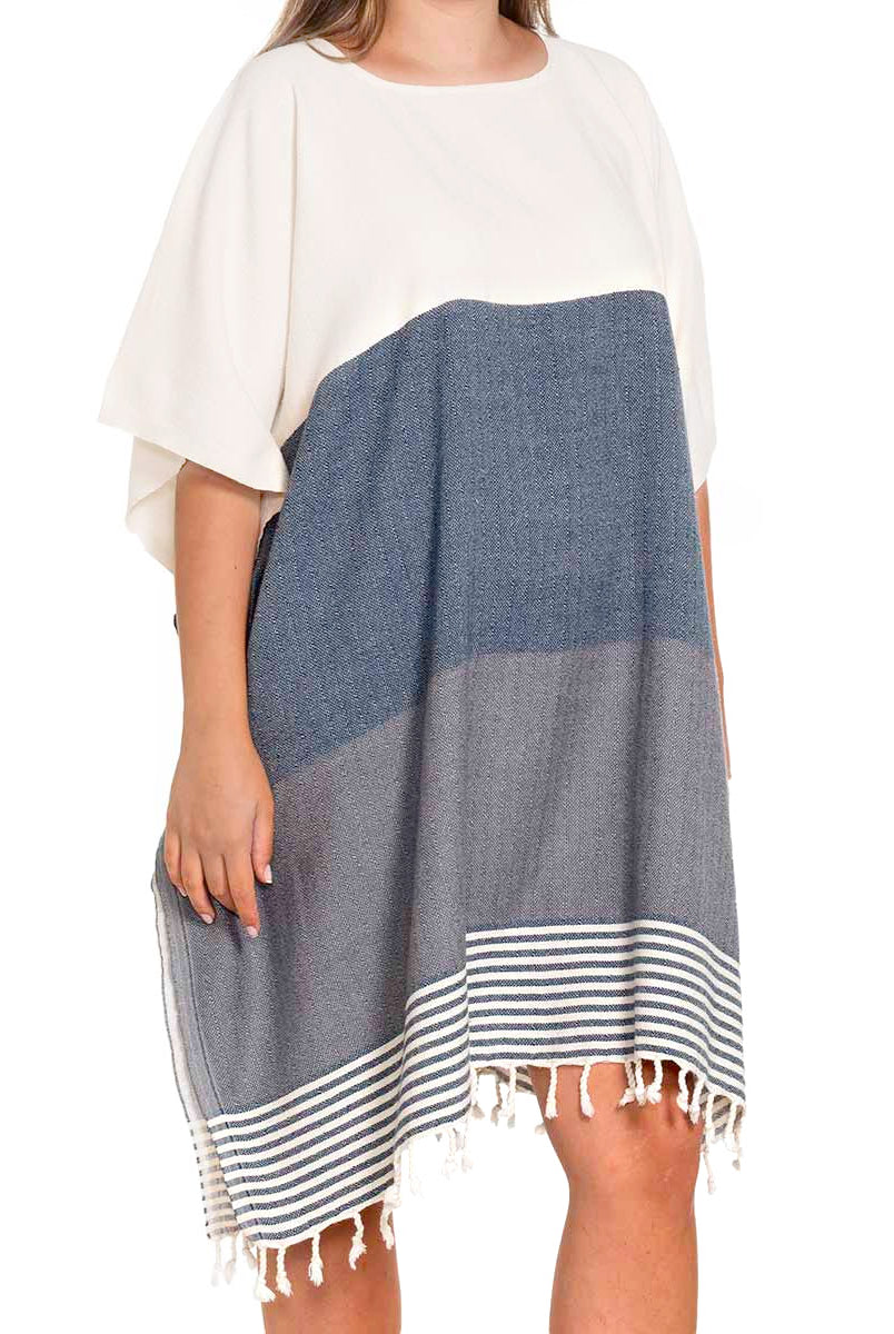 Multi Color Tunic Beach Cover Up in Navy Dark Grey color made of 100% Turkish cotton Tunic by buldano in Turkey
