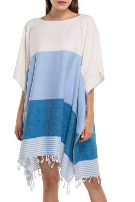 Multi Color Tunic Beach Cover Up in Light Blue Petrol Blue color made of 100% Turkish cotton Tunic by buldano in Turkey