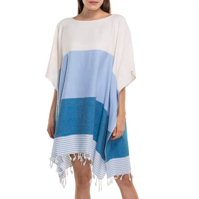 Multi Color Tunic Beach Cover Up in Light Blue Petrol Blue color made of 100% Turkish cotton Tunic by buldano in Turkey