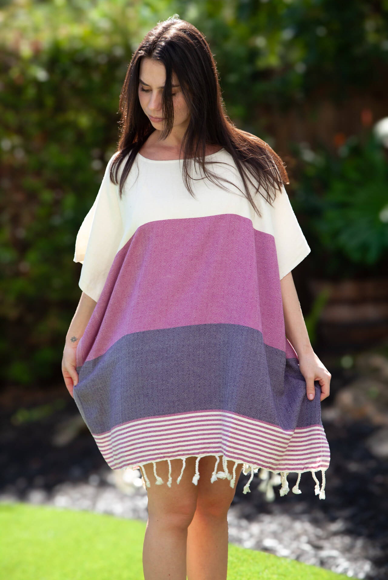 Multi Color Tunic Beach Cover Up in Light Purple Dark Purple color made of 100% Turkish cotton Tunic by buldano in Turkey