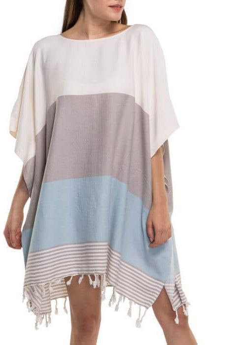 Multi Color Tunic Beach Cover Up in Taupe Light Blue color made of 100% Turkish cotton Tunic by buldano in Turkey