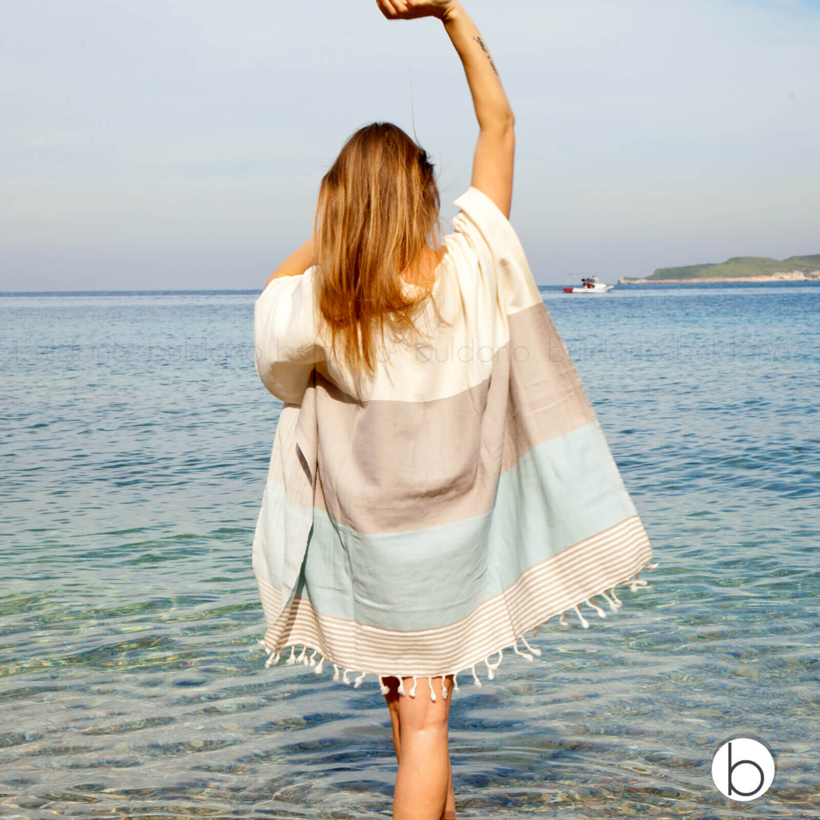 Multi Color Tunic Beach Cover Up in color made of 100% Turkish cotton Tunic by buldano in Turkey