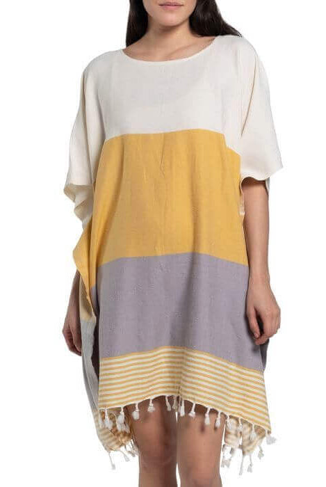Multi Color Tunic Beach Cover Up in Yellow Taupe color made of 100% Turkish cotton Tunic by buldano in Turkey