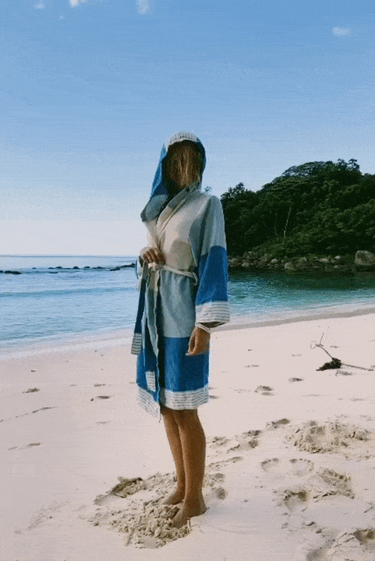 MULTI COLOR ROBE WITH HOOD in color made of 100% Turkish cotton Turkish Towel by buldano in Turkey