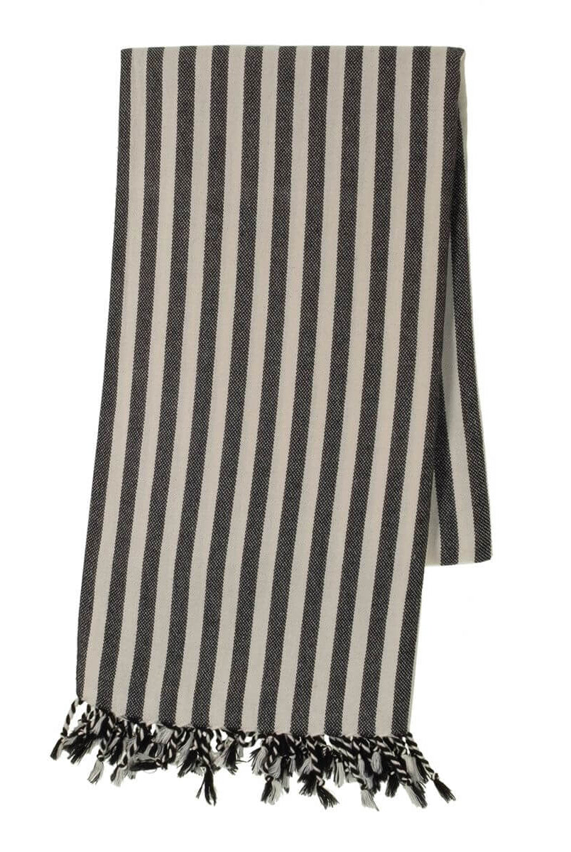Vertical Striped Turkish Towel With Fringe in Black color made of 100% Turkish cotton Turkish Towel by buldano in Turkey