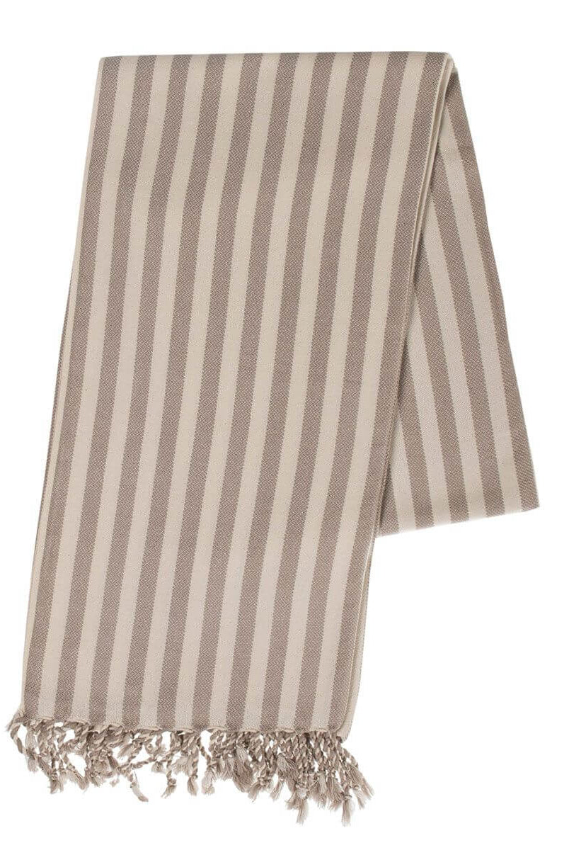 Vertical Striped Turkish Towel With Fringe in Taupe color made of 100% Turkish cotton Turkish Towel by buldano in Turkey