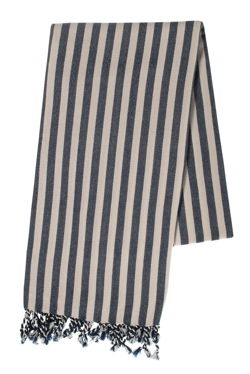 Vertical Striped Turkish Towel With Fringe in Navy color made of 100% Turkish cotton Turkish Towel by buldano in Turkey