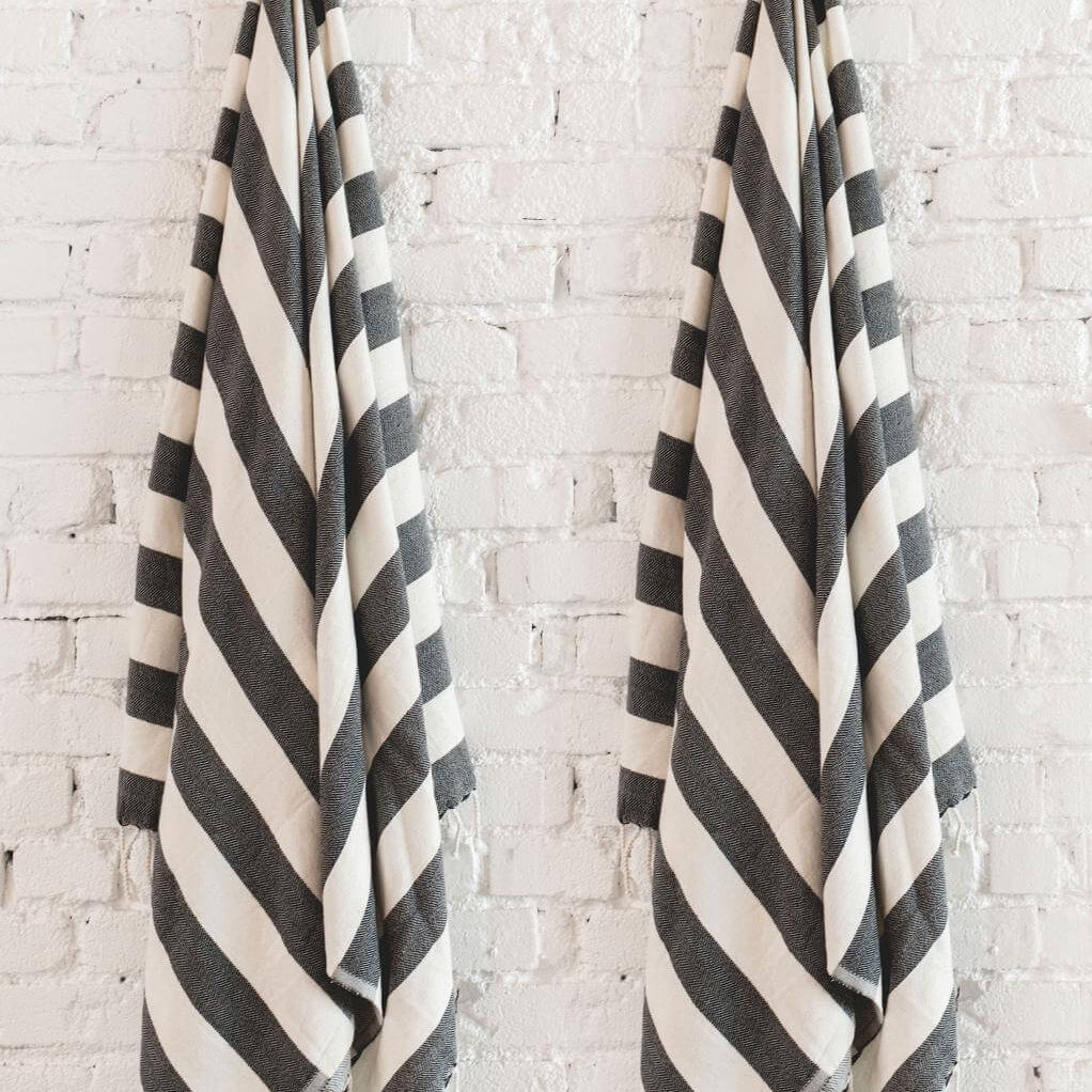 BOLD STRIPED PREMIUM TURKISH TOWEL in Black color made of 100% Turkish cotton by buldano in Turkey