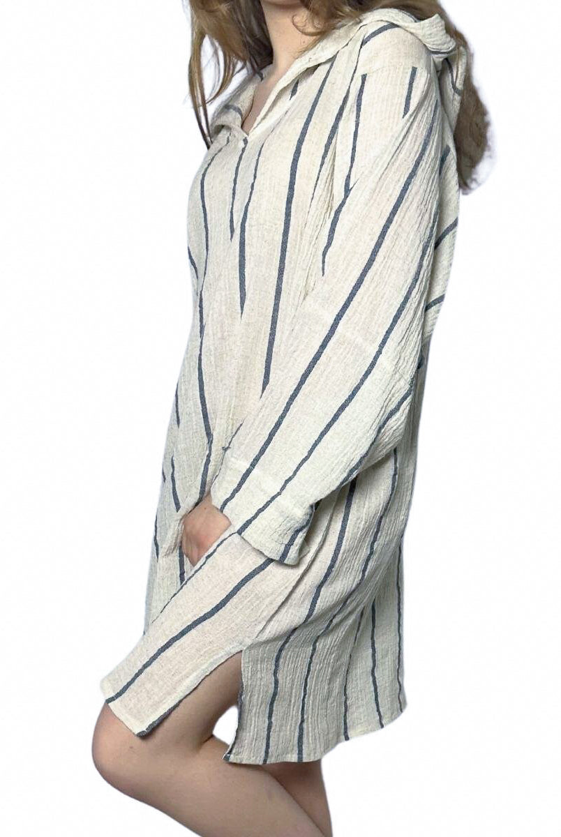 Long Sleeve Poncho Beach Cover Up in color made of 100% Turkish cotton Poncho by buldano in Turkey