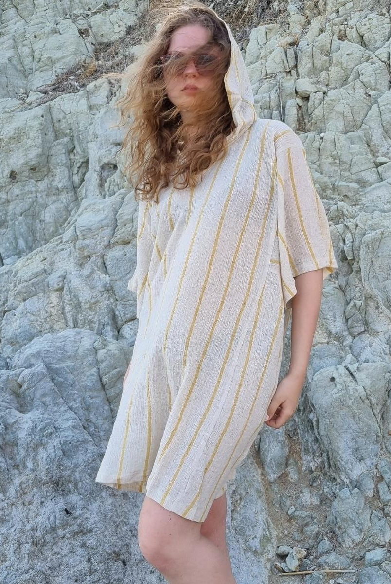 Long Sleeve Poncho Beach Cover Up in color made of 100% Turkish cotton Poncho by buldano in Turkey