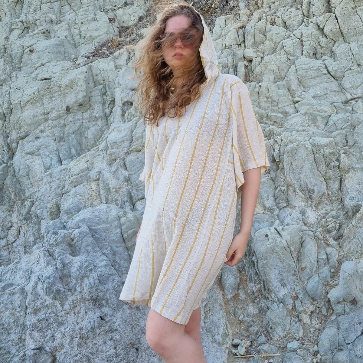 Long Sleeve Poncho Beach Cover Up in color made of 100% Turkish cotton Poncho by buldano in Turkey