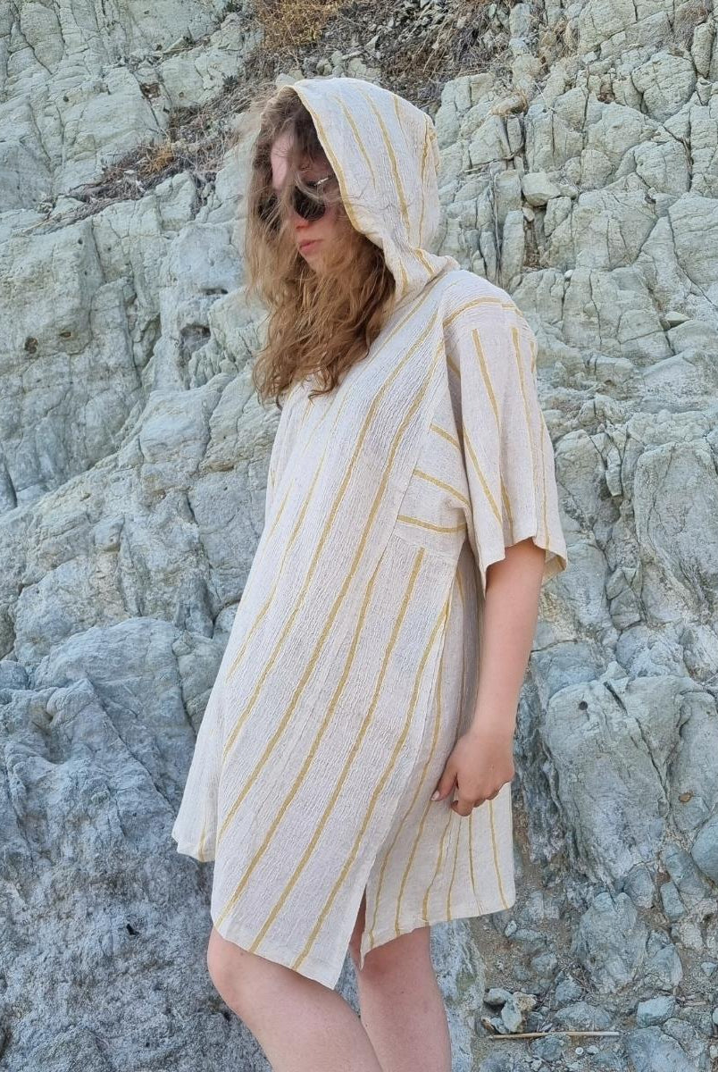 Long Sleeve Poncho Beach Cover Up in color made of 100% Turkish cotton Poncho by buldano in Turkey