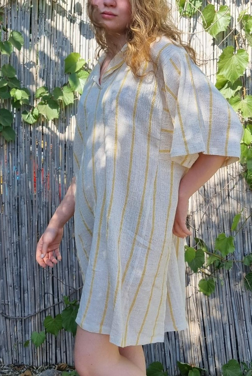 Long Sleeve Poncho Beach Cover Up in Yellow color made of 100% Turkish cotton Poncho by buldano in Turkey