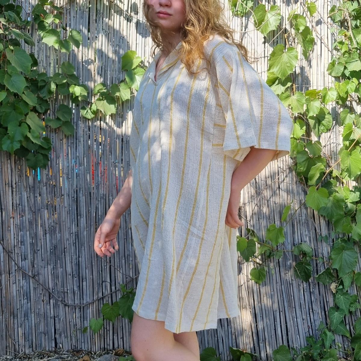 Long Sleeve Poncho Beach Cover Up in Yellow color made of 100% Turkish cotton Poncho by buldano in Turkey