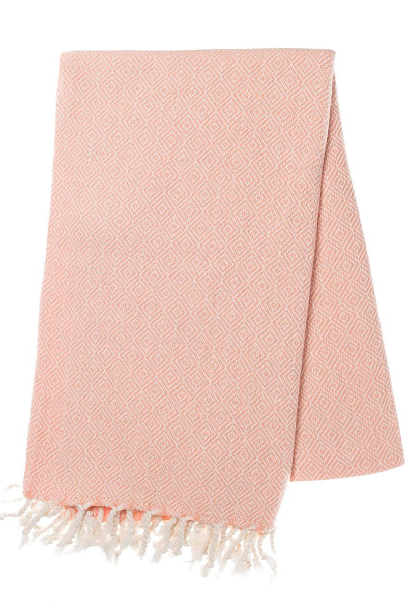 Diamond Weave Turkish Towel in Melon color made of 100% Turkish cotton Turkish Towel by buldano in Turkey