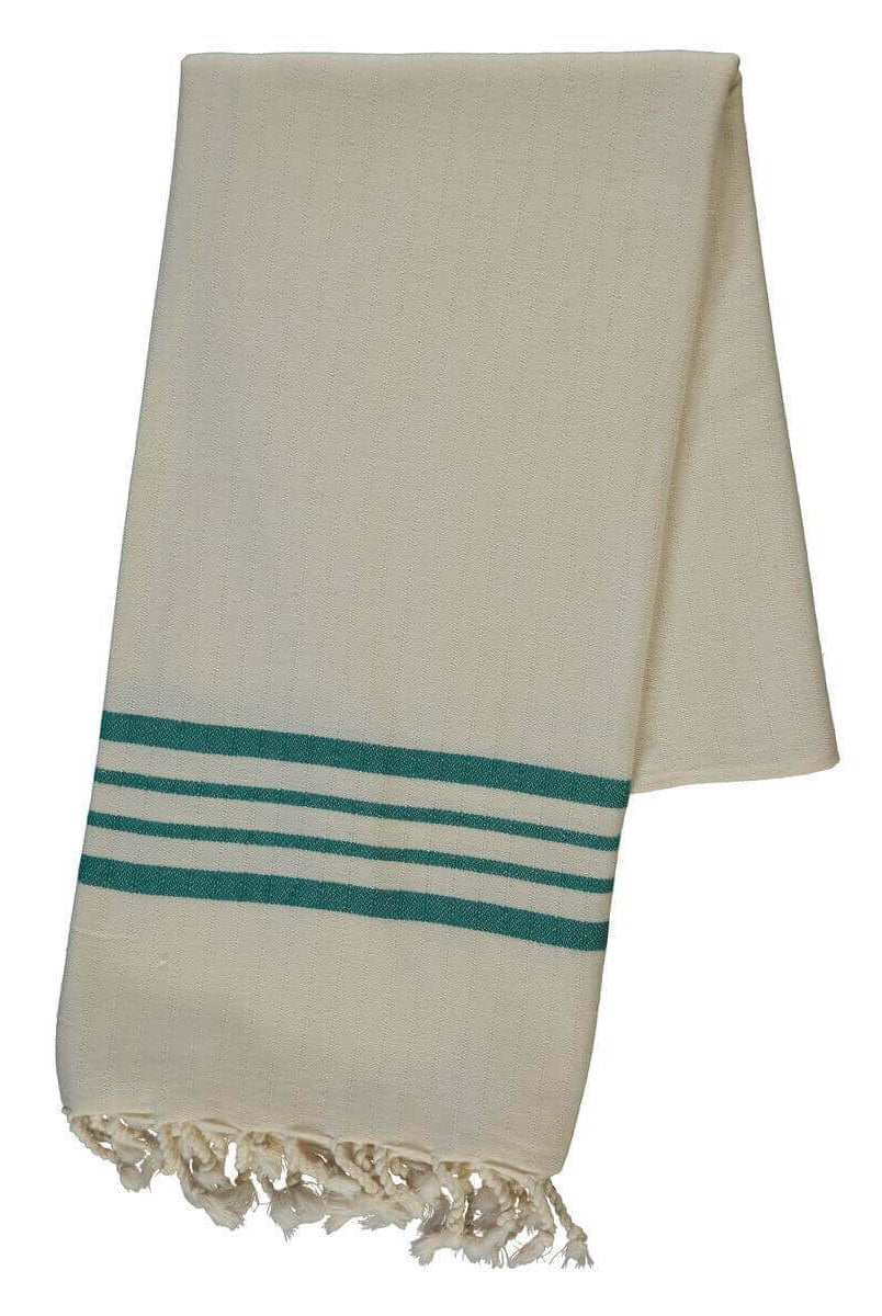 Farm House Turkish Towel Natural Base with Color Stripes in Natural - F. Green color made of 100% Turkish cotton by buldano in Turkey