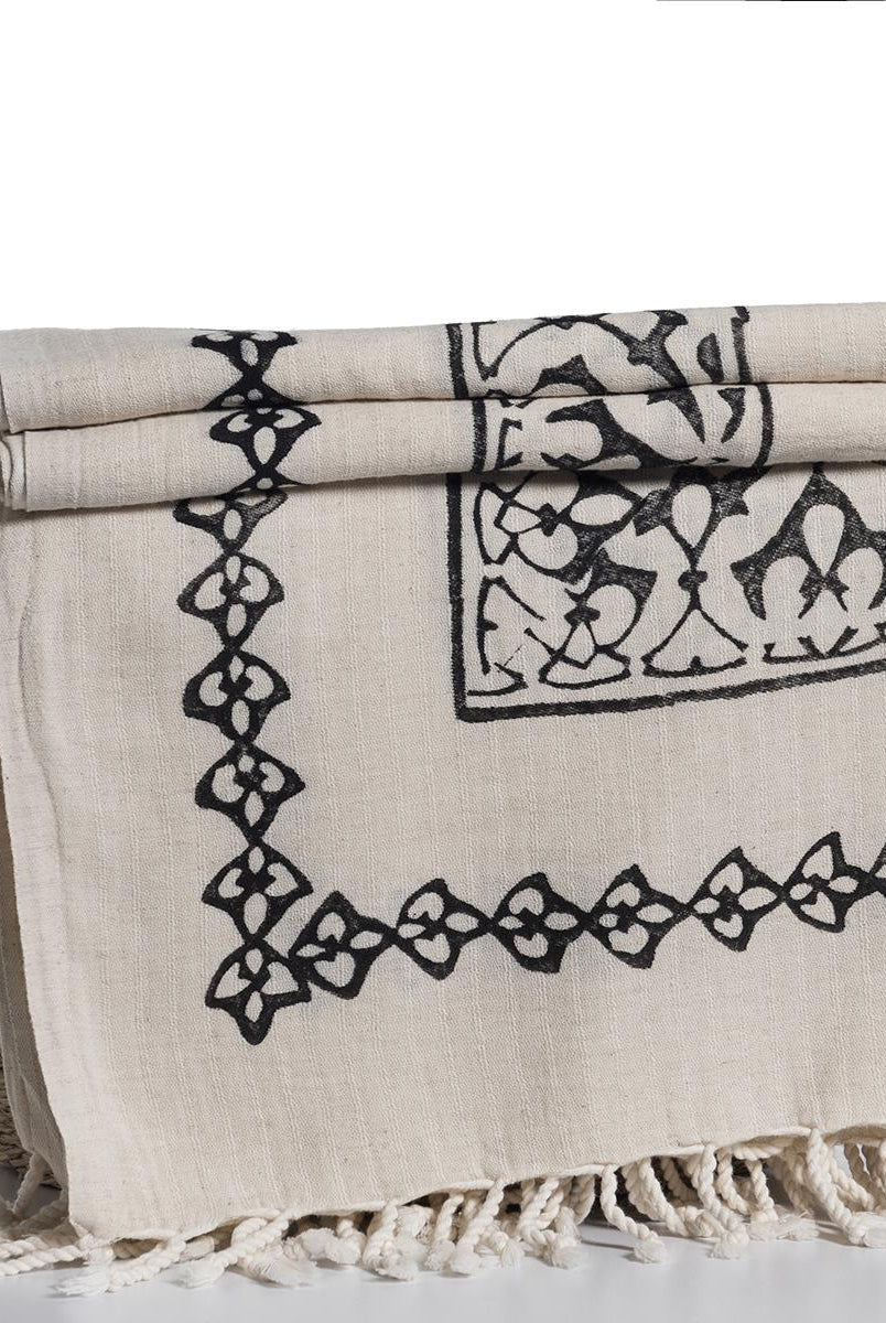 Hand Printed Linen Cotton Blend Throw in color made of 100% Turkish cotton Throw by buldano in Turkey