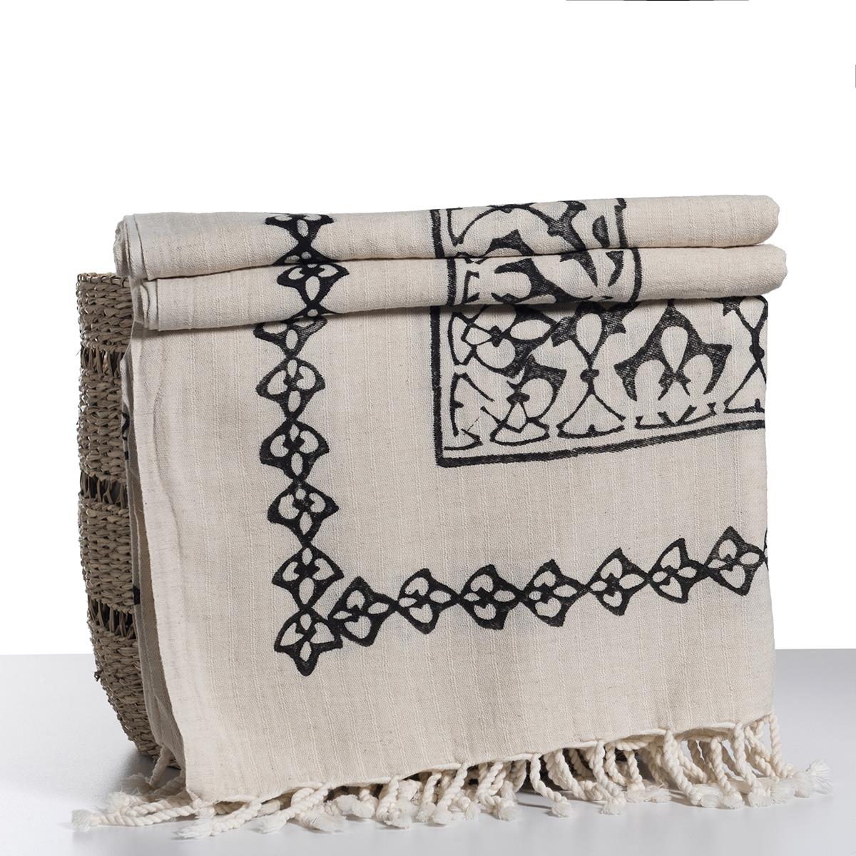 Hand Printed Linen Cotton Blend Throw in color made of 100% Turkish cotton Throw by buldano in Turkey