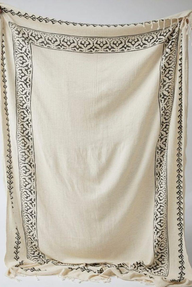 Hand Printed Linen Cotton Blend Throw in color made of 100% Turkish cotton Throw by buldano in Turkey