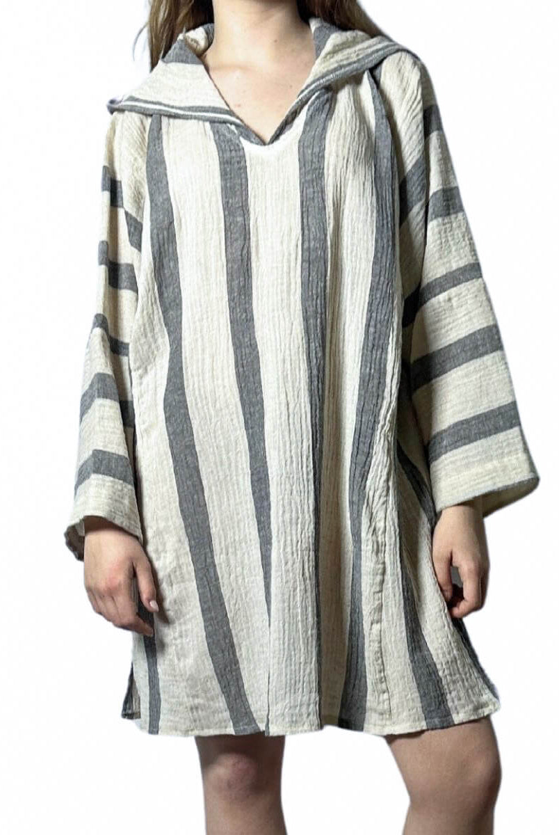 Bold Striped Poncho Beach Cover Up in color made of 100% Turkish cotton Poncho by buldano in Turkey