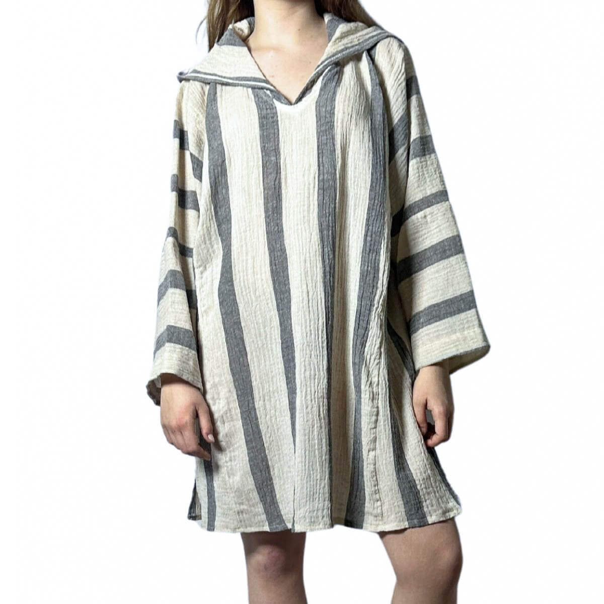 Bold Striped Poncho Beach Cover Up in color made of 100% Turkish cotton Poncho by buldano in Turkey