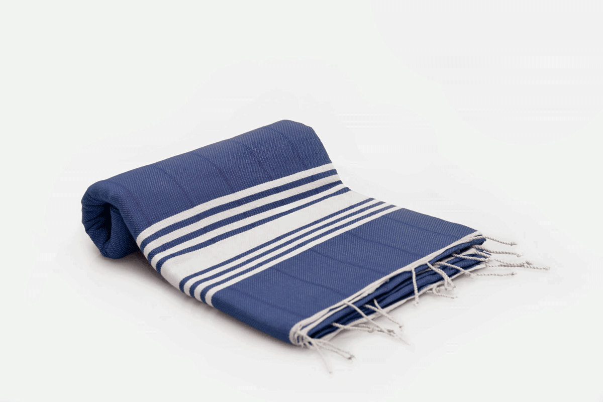 Double Woven Turkish Towel - SAMPLE SALE in Navy color made of 100% Turkish cotton Turkish Towel by buldano in Turkey