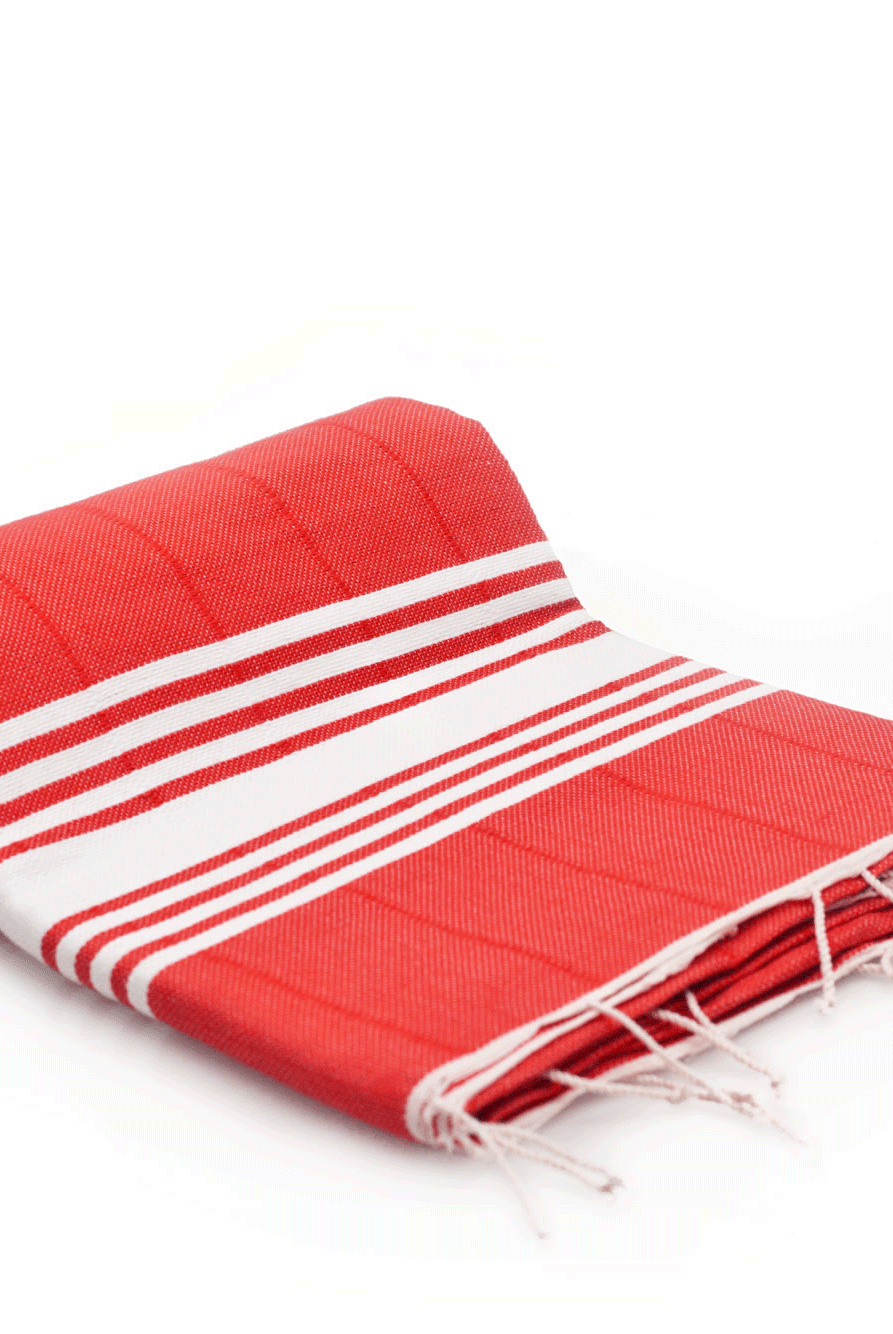 Double Woven Turkish Towel - SAMPLE SALE in Red color made of 100% Turkish cotton Turkish Towel by buldano in Turkey