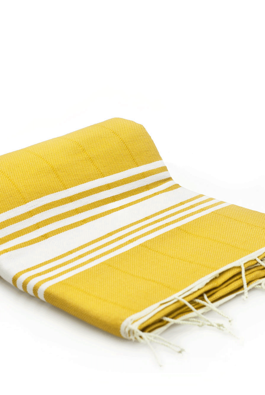 Double Woven Turkish Towel - SAMPLE SALE in Yellow color made of 100% Turkish cotton Turkish Towel by buldano in Turkey