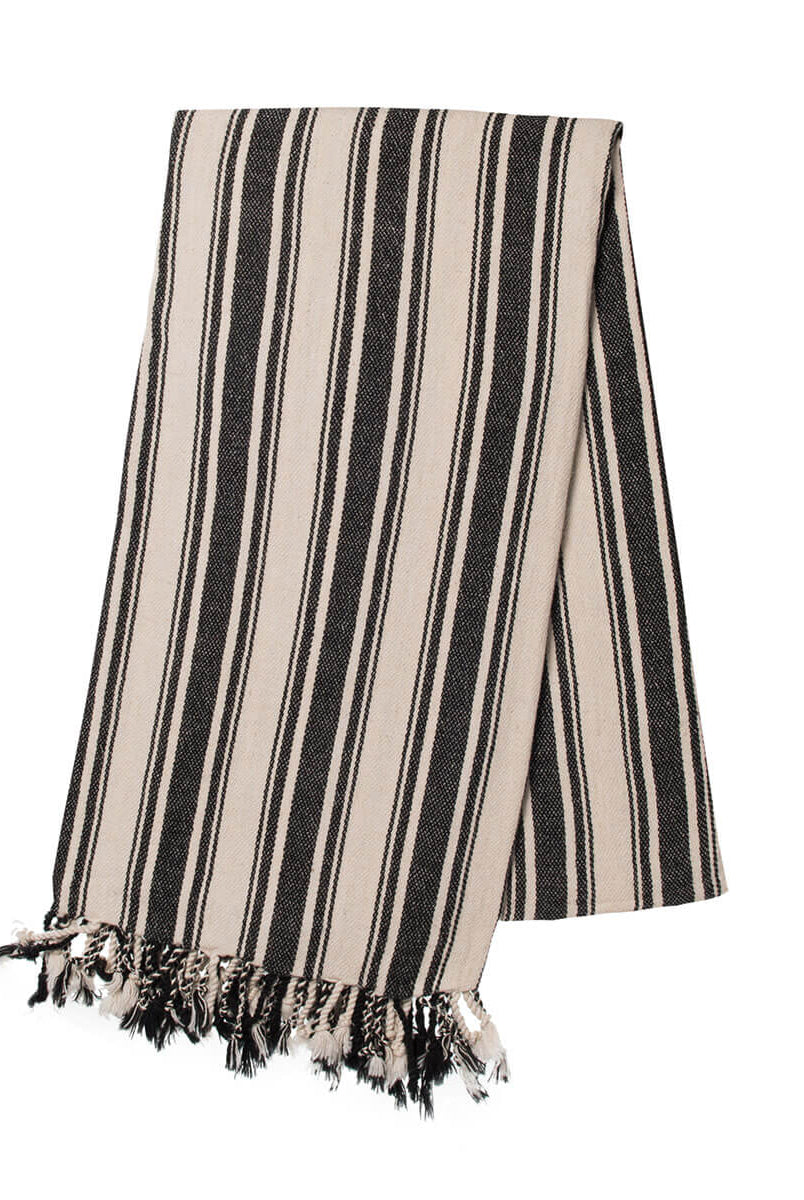 Cotton Linen Blend Vertical Striped Turkish Towel in Black color made of 100% Turkish cotton by buldano in Turkey