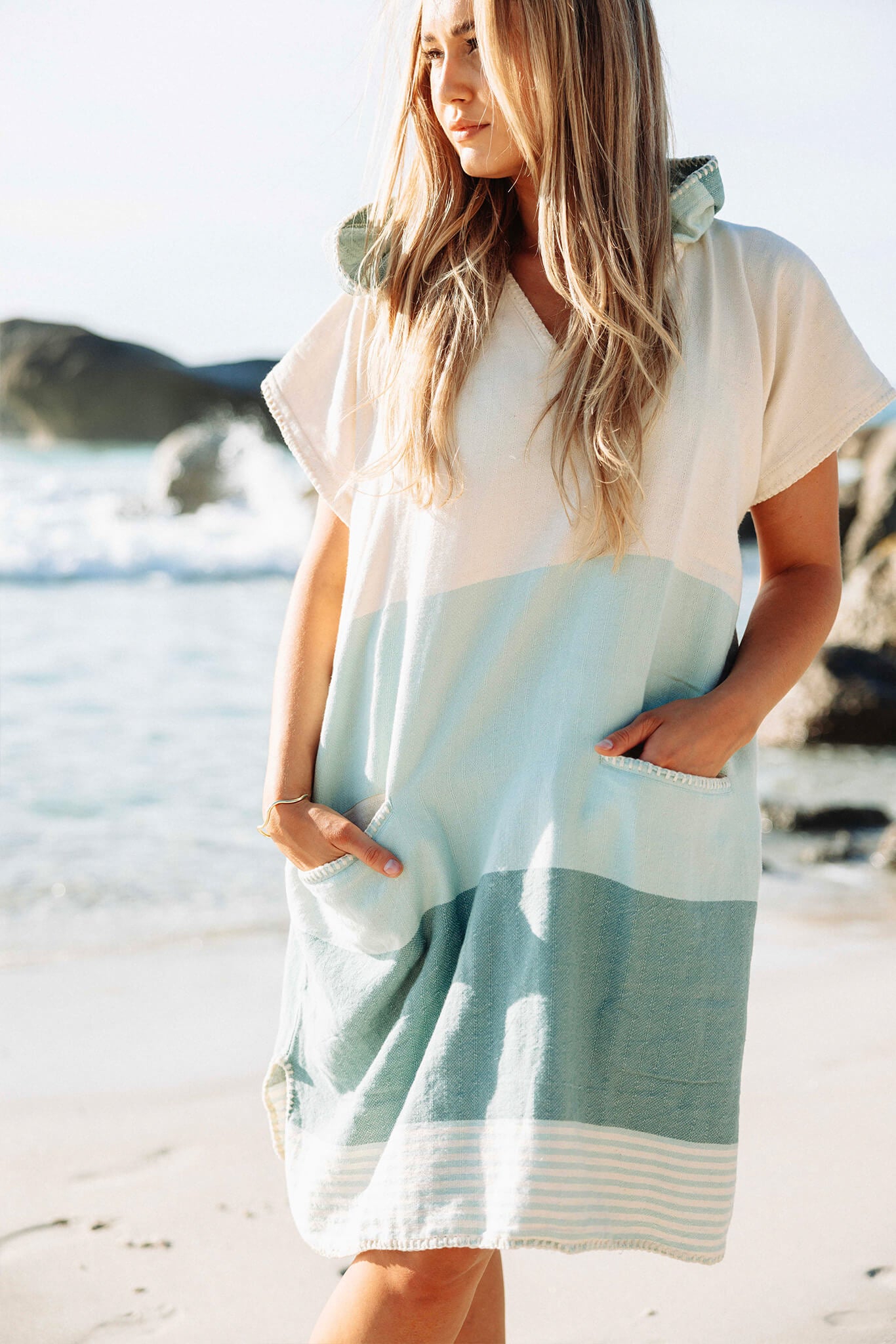 Multi Color Cover Up, Poncho in Mint Almond Green color made of 100% Turkish cotton Poncho by buldano in Turkey