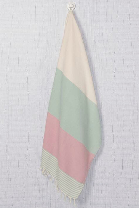 Multi Color Turkish Towel in Mint Rose Pink Natural color made of 100% Turkish cotton by buldano in Turkey