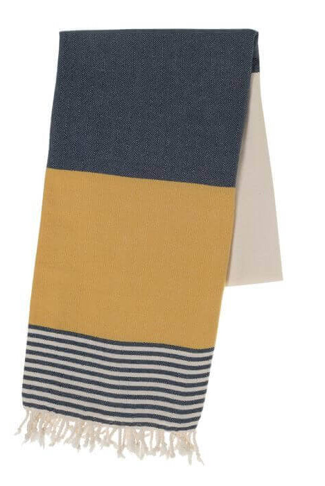 Multi Color Turkish Towel in Navy Yellow Natural color made of 100% Turkish cotton by buldano in Turkey