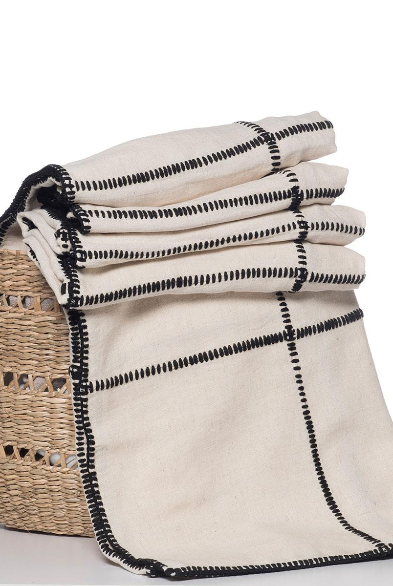 PATCHWORK COTTON / LINEN THROW in Black color made of 100% Turkish cotton Throw by buldano in Turkey