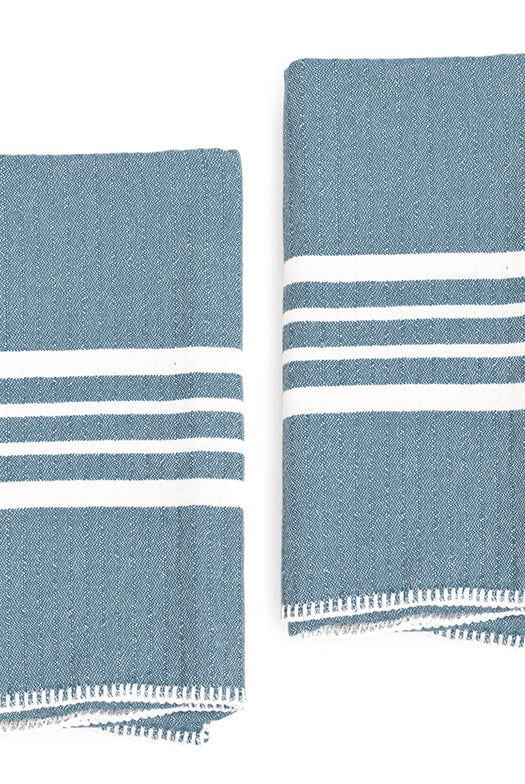 FARMHOUSE HAND TOWEL , WITHOUT FRINGES ( SET OF 2 ) in Air Blue color made of 100% Turkish cotton Turkish Towel by buldano in Turkey