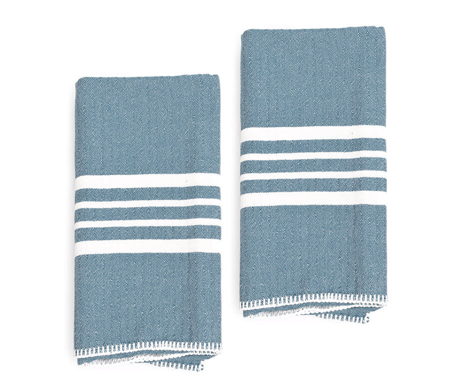 FARMHOUSE HAND TOWEL , WITHOUT FRINGES ( SET OF 2 ) in Air Blue color made of 100% Turkish cotton Turkish Towel by buldano in Turkey