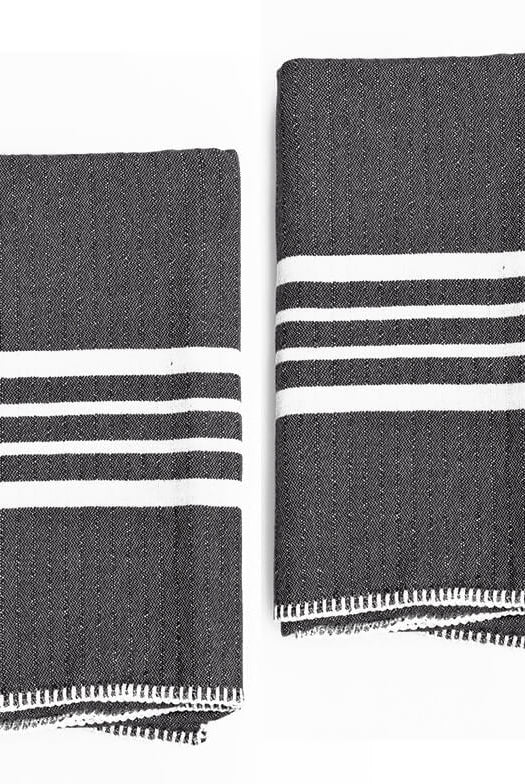 FARMHOUSE HAND TOWEL , WITHOUT FRINGES ( SET OF 2 ) in Black color made of 100% Turkish cotton Turkish Towel by buldano in Turkey