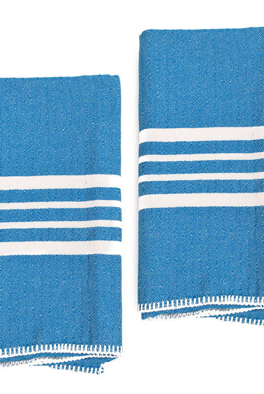 FARMHOUSE HAND TOWEL , WITHOUT FRINGES ( SET OF 2 ) in Petrol Blue color made of 100% Turkish cotton Turkish Towel by buldano in Turkey