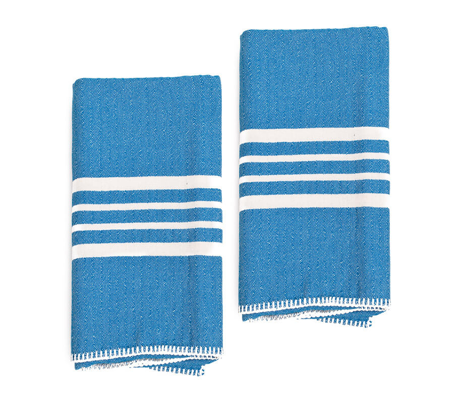 FARMHOUSE HAND TOWEL , WITHOUT FRINGES ( SET OF 2 ) in Petrol Blue color made of 100% Turkish cotton Turkish Towel by buldano in Turkey