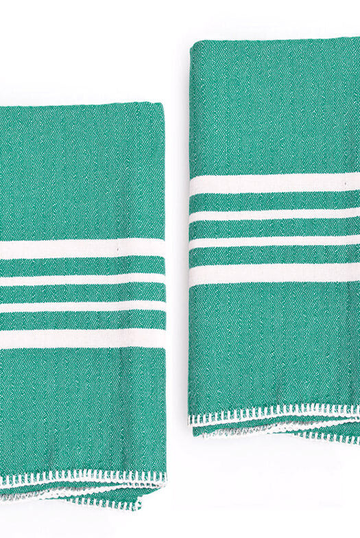 FARMHOUSE HAND TOWEL , WITHOUT FRINGES ( SET OF 2 ) in Fanfare Green color made of 100% Turkish cotton Turkish Towel by buldano in Turkey