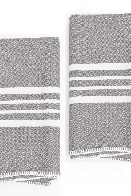 FARMHOUSE HAND TOWEL , WITHOUT FRINGES ( SET OF 2 ) in Grey color made of 100% Turkish cotton Turkish Towel by buldano in Turkey