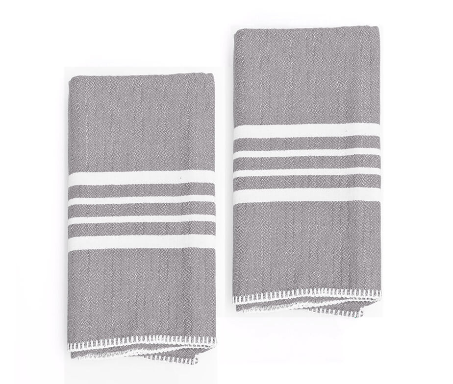 FARMHOUSE HAND TOWEL , WITHOUT FRINGES ( SET OF 2 ) in Grey color made of 100% Turkish cotton Turkish Towel by buldano in Turkey