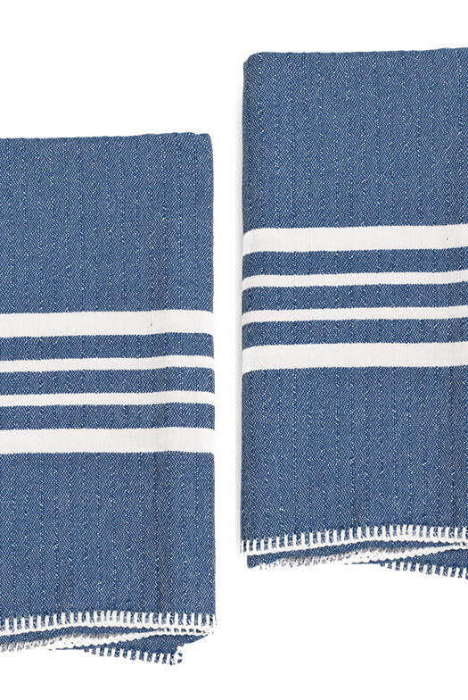 FARMHOUSE HAND TOWEL , WITHOUT FRINGES ( SET OF 2 ) in Navy color made of 100% Turkish cotton Turkish Towel by buldano in Turkey