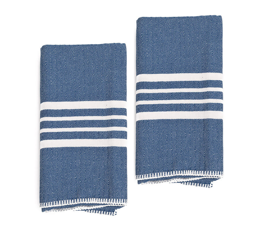 FARMHOUSE HAND TOWEL , WITHOUT FRINGES ( SET OF 2 ) in Navy color made of 100% Turkish cotton Turkish Towel by buldano in Turkey