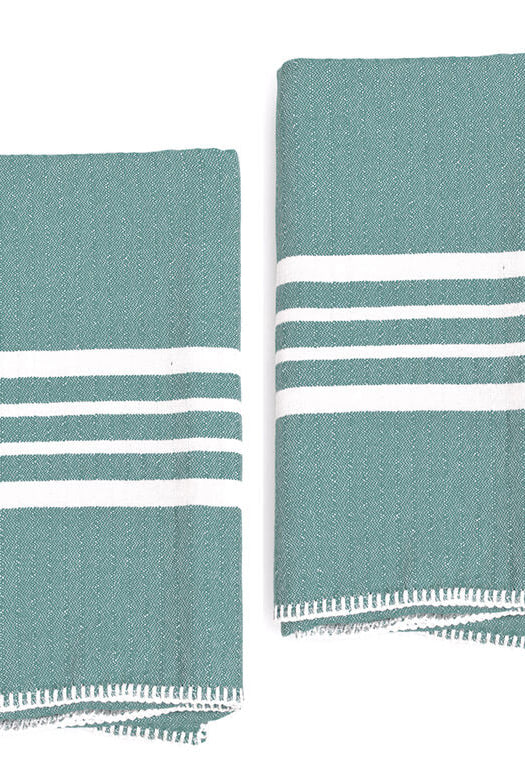 FARMHOUSE HAND TOWEL , WITHOUT FRINGES ( SET OF 2 ) in Almond Green color made of 100% Turkish cotton Turkish Towel by buldano in Turkey