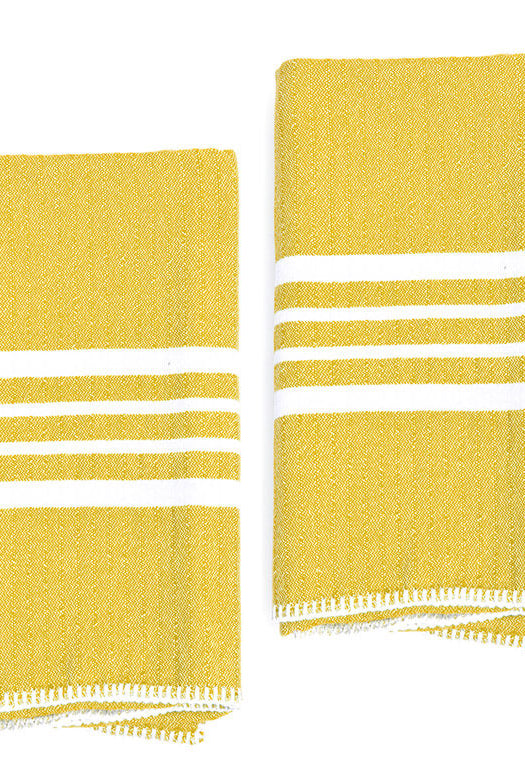 FARMHOUSE HAND TOWEL , WITHOUT FRINGES ( SET OF 2 ) in Yellow color made of 100% Turkish cotton Turkish Towel by buldano in Turkey