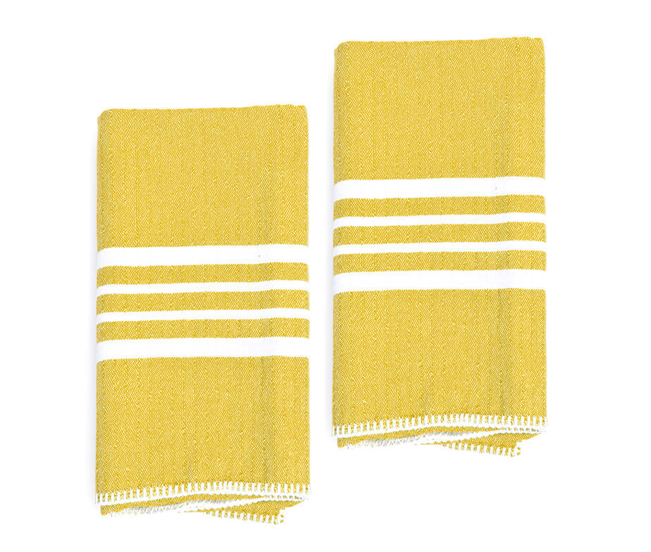 FARMHOUSE HAND TOWEL , WITHOUT FRINGES ( SET OF 2 ) in Yellow color made of 100% Turkish cotton Turkish Towel by buldano in Turkey