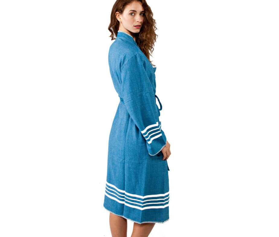 FARMHOUSE PREMIUM KIMONO ROBE in Petrol Blue color made of 100% Turkish cotton Turkish Towel by buldano in Turkey