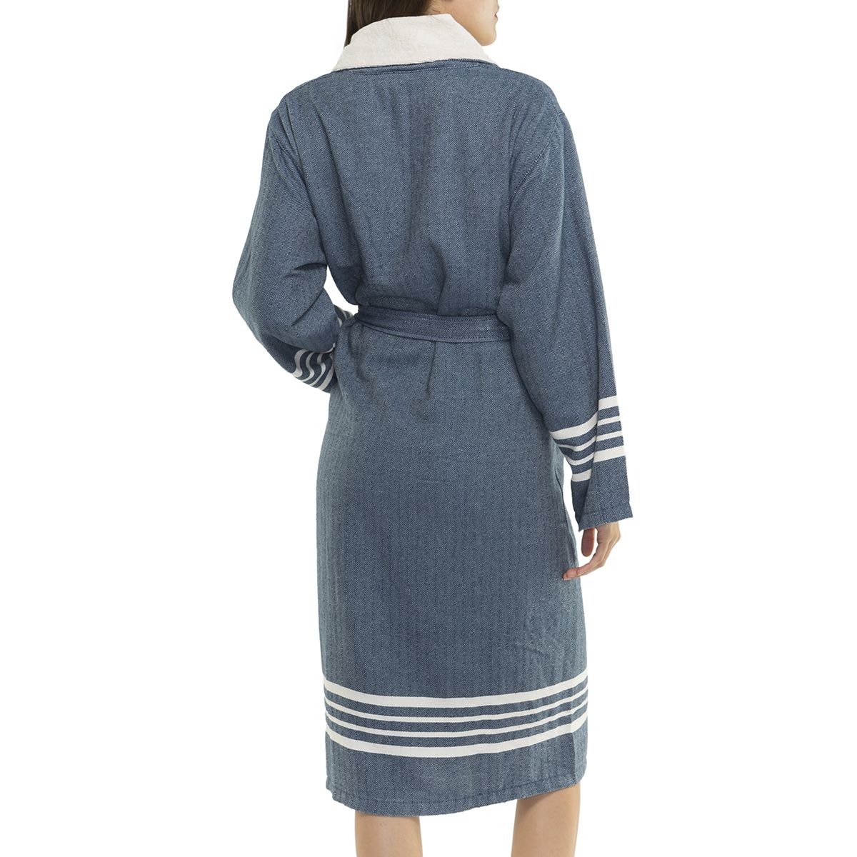 TURKISH TOWEL ROBE WITH TERRY INSIDE- NAVY | UNISEX in color made of 100% Turkish cotton Turkish Towel by buldano in Turkey