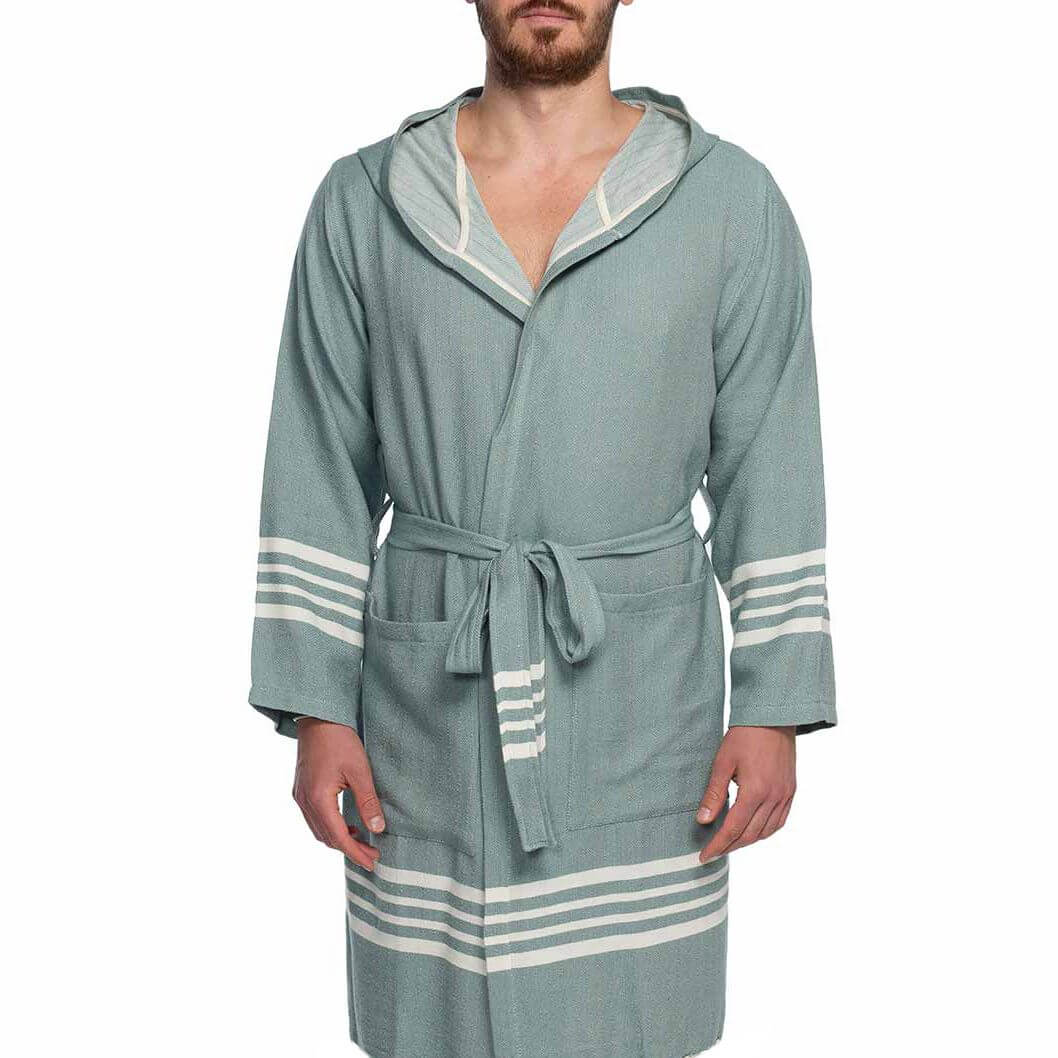 SHORT ROBE WITH HOOD in color made of 100% Turkish cotton Turkish Towel by buldano in Turkey