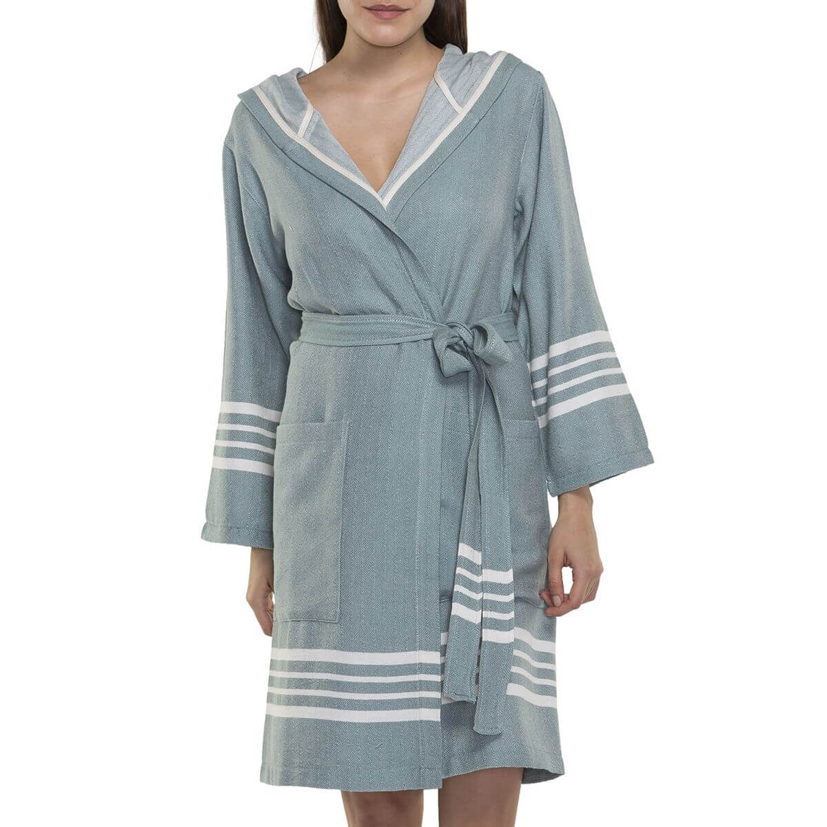 SHORT ROBE WITH HOOD in color made of 100% Turkish cotton Turkish Towel by buldano in Turkey